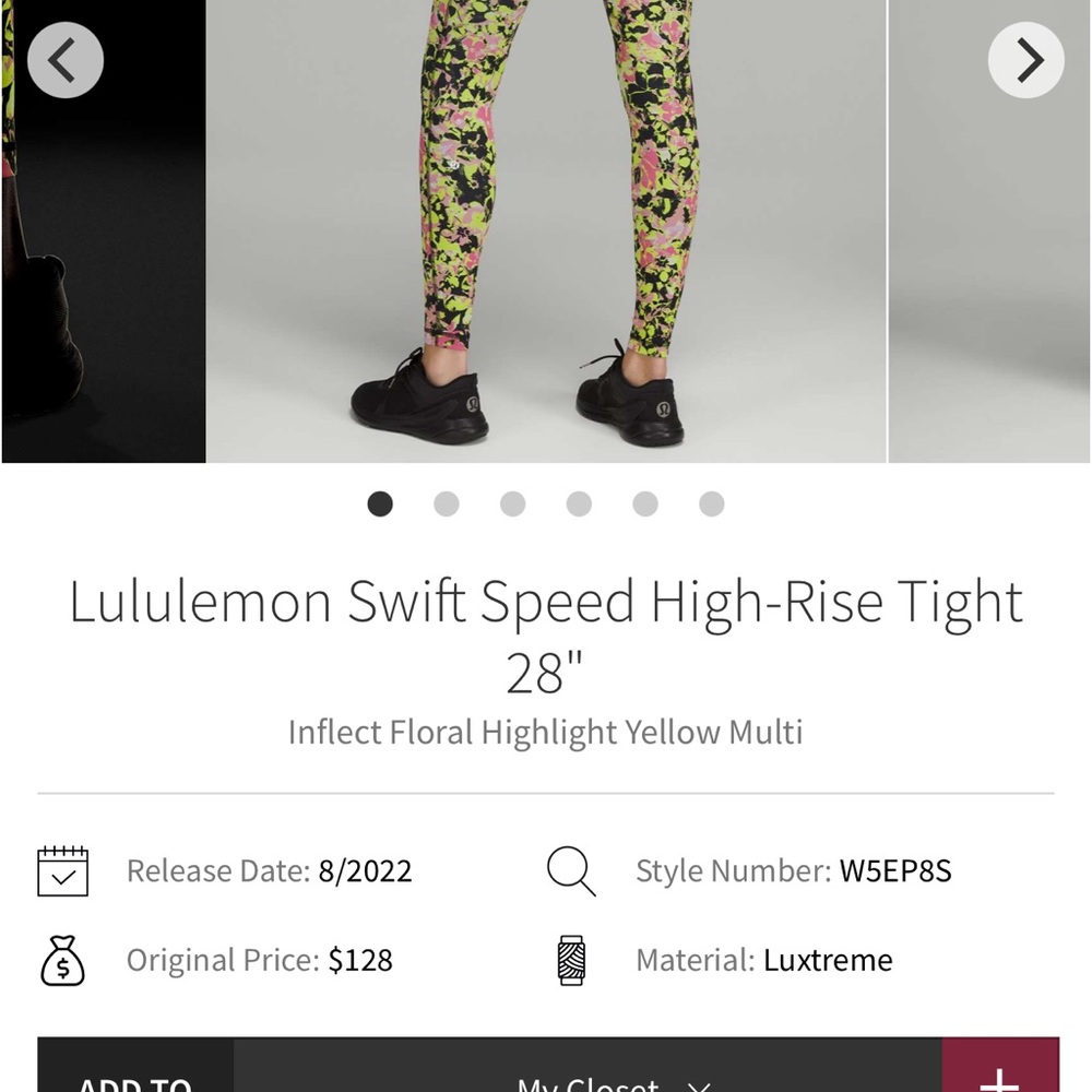 Lululemon Swift Speed High-Rise Tight 28" Inflect Floral Highlight Yellow Multi- - Picture 16 of 16